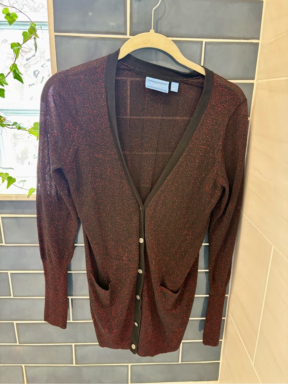 ❤️ FREE with purchase- Simply Vera Wang Metallic Burgundy Long Cardigan